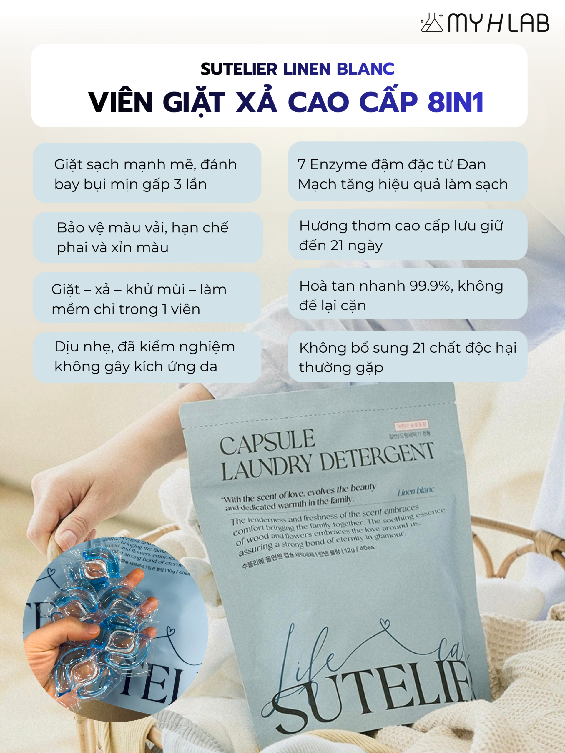 VIÊN GIẶT XẢ CAO CẤP 8IN (5 TÚI) - Ảnh 2