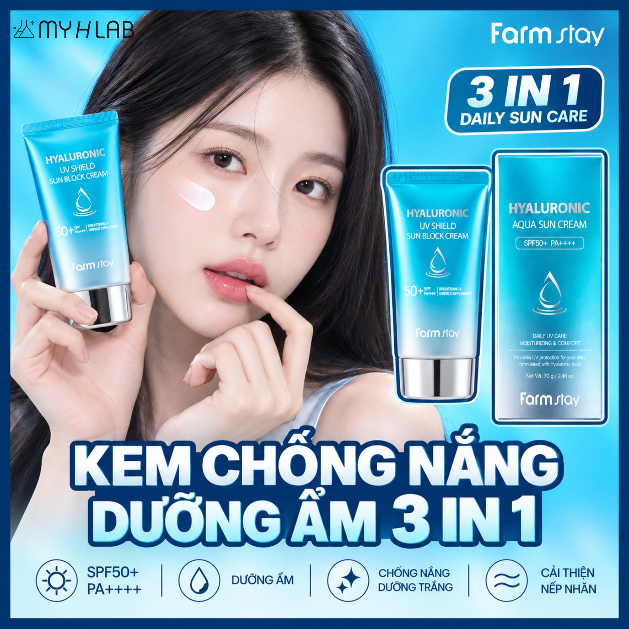 KEM CHỐNG NẮNG DƯỠNG ẨM XANH 3 IN 1